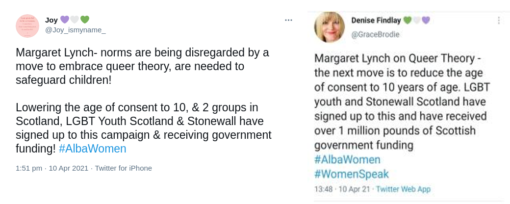 Multiple witnesses reporting the claims that Scottish LGBT groups are promoting legalisation of child sexual abuse as a result of 'Queer Theory'