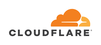 A stylised orange cloud over "Cloudflare" in black italic text