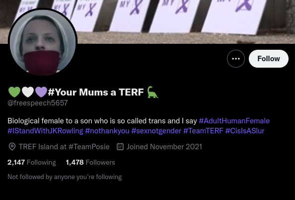 Petition was also posted by an account with a Handmaids' Tale avatar and the screen name "Your Mum's a TERF"