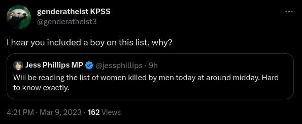 Tweet by genderatheist KPSS (@genderatheist3) - I hear you included a boy on this list, why?