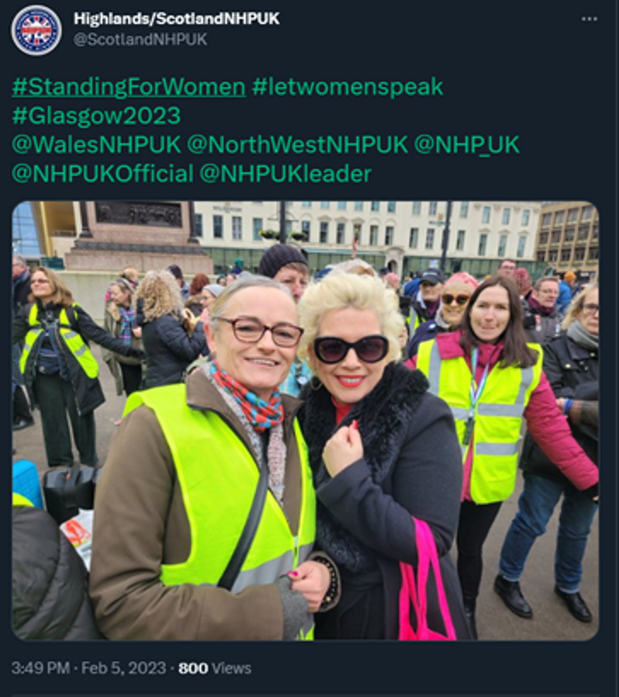 Highlands/Scotland NHP UK tweet a picture of a National Housing Party Scotland steward posing with Kellie-Jay Keen: #StandingForWomen