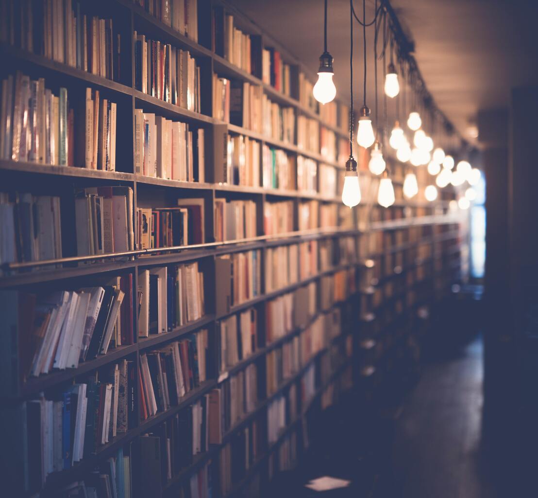 A research archive full of books, files and lights