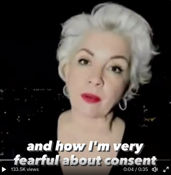 Still from video of Kellie-Jay Keen talking about her concerns regarding birth control being available to young people