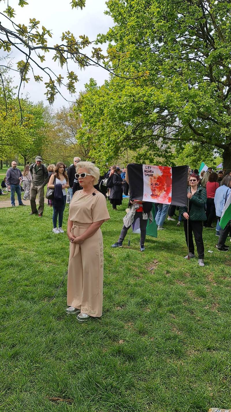 Keen being interviewed by GB News in front of banner framing her as a martyr.