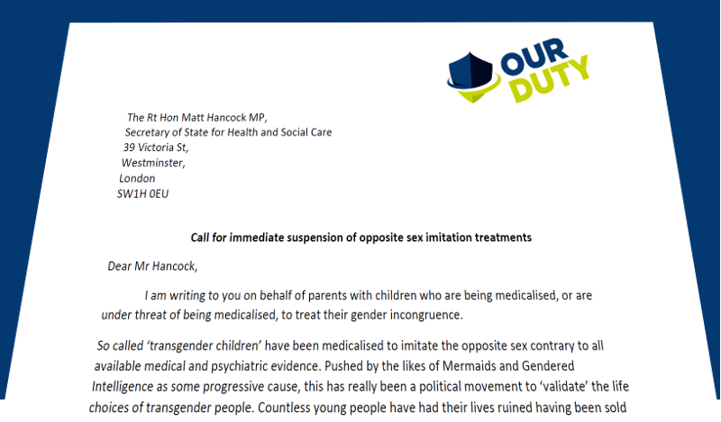 Our Duty calling to stop all transition healthcare in the UK