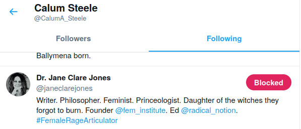 Steele follows prominent GC academic Jane Clare Jones on Twitter